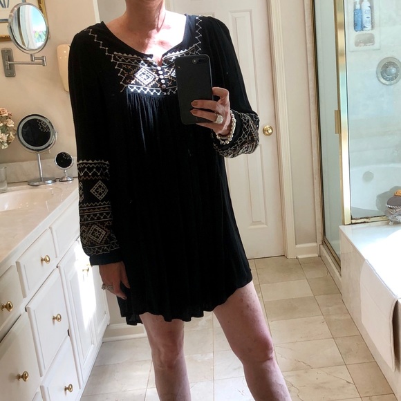 FREE with purchase: Black gauze dress w/ Aztec design embroidery, Sz S - Picture 2 of 8